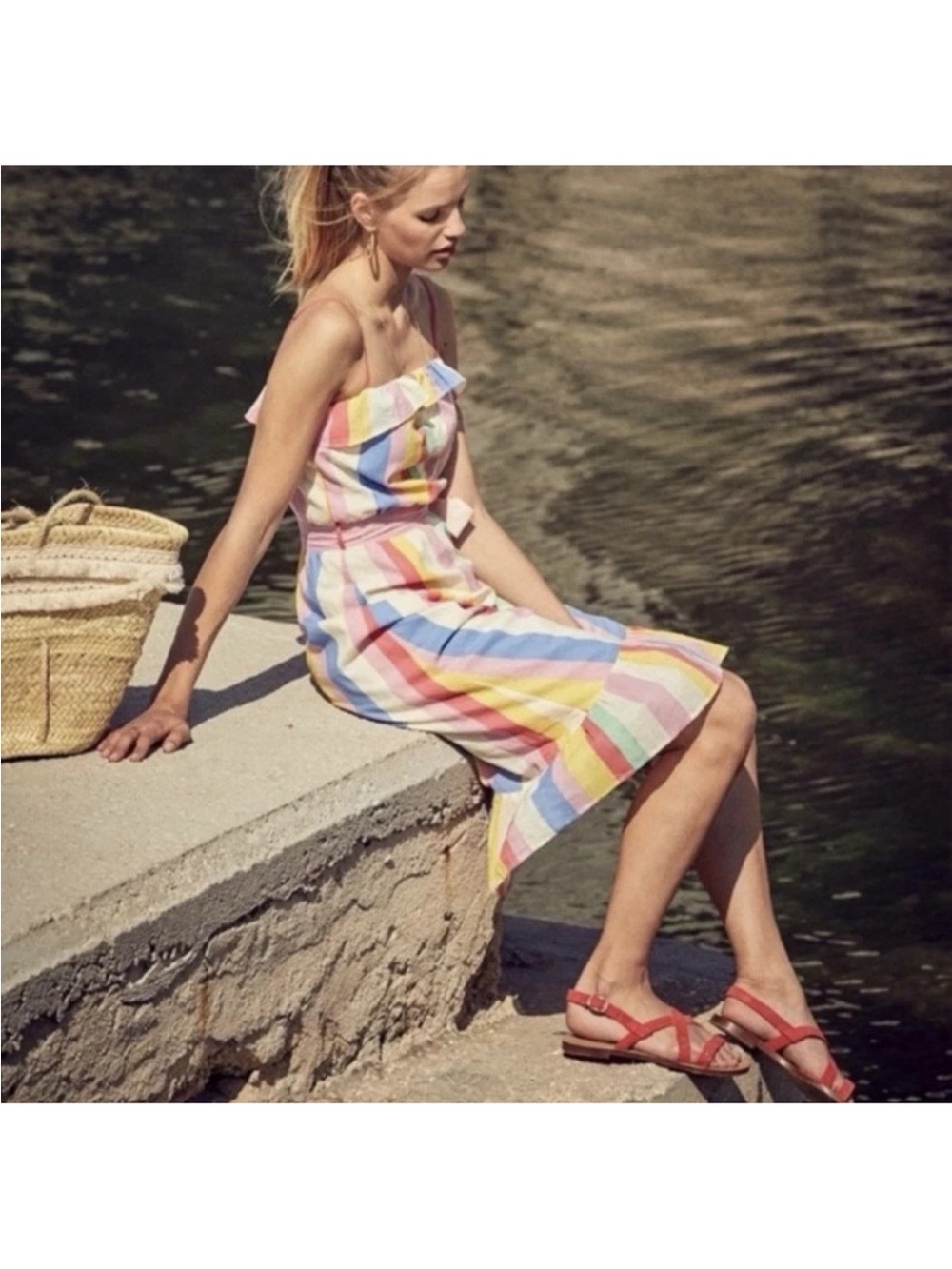 Sezane Cassandra Rainbow Striped Dress size S
